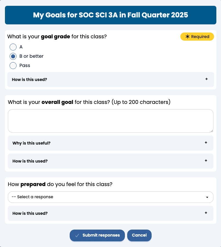 Screenshot of the Spark goal setting features.